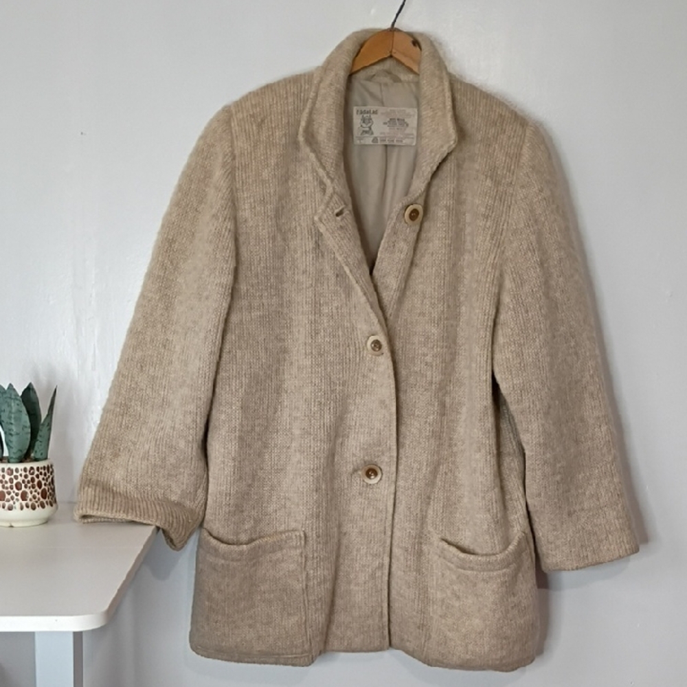 Hilda Ltd Tan Wool Blazer Coat Women’s Large Pure Laine Vierge Classic